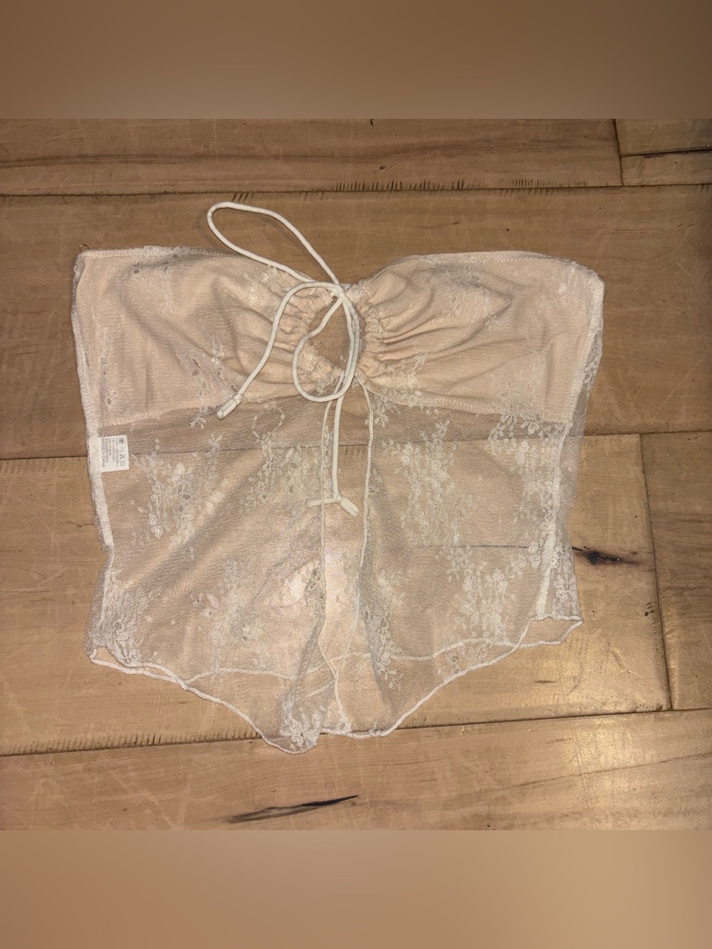 Sheer Lace Tie-Front Crop Top in Ivory